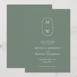 Minimalistische Monogram Sage Green Wedding Save The Date