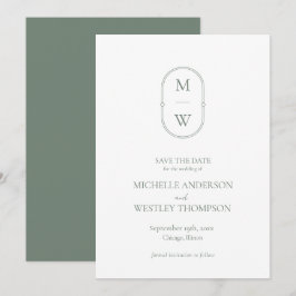 Minimalistische Monogram Sage Green Wedding Save The Date