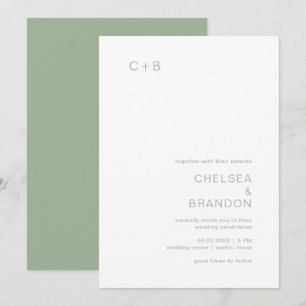 Minimalistische Monogram Simple Sage Green Wedding Einladung