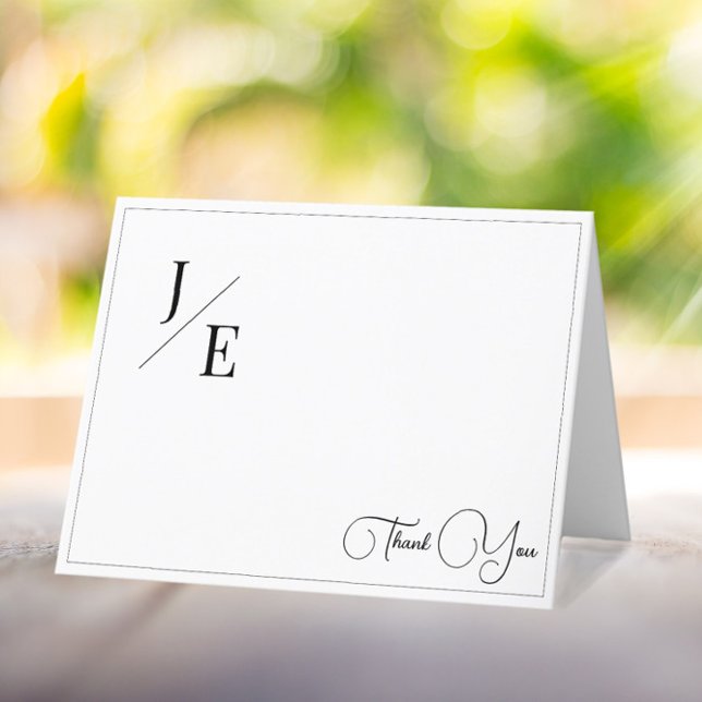 Minimalistische Monogram Wedding Danke | Weiß (Minimalist Monogram Wedding Thank You Card | White)
