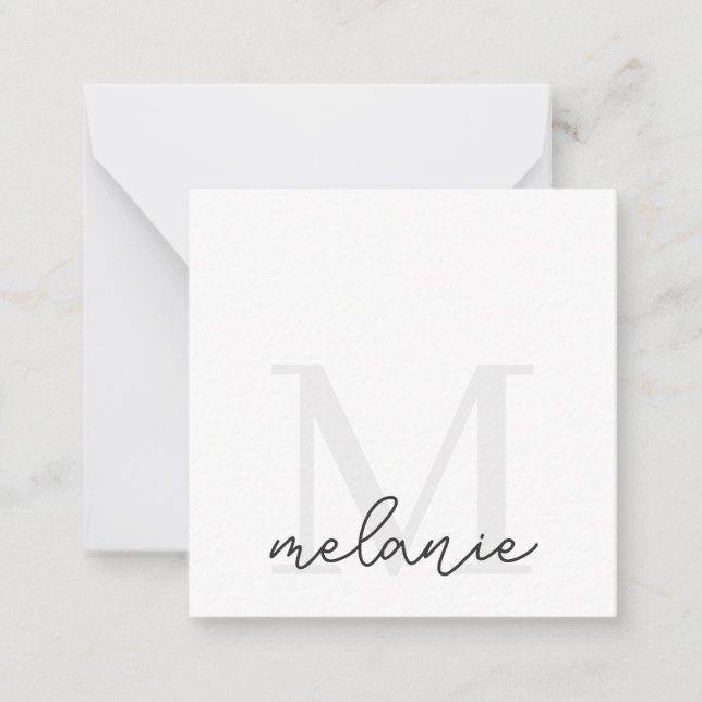 Minimalistische Monogramm-Chic-Silber-Flachnotizka Mitteilungskarte (Vorderseite)