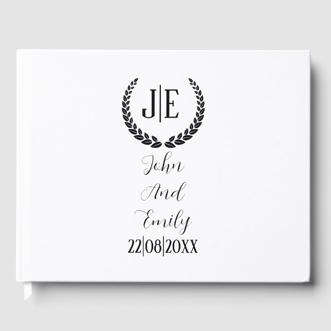 Minimalistische monogramm-Hochzeit in Schwarz-Weiß Gästebuch (Vorderseite)