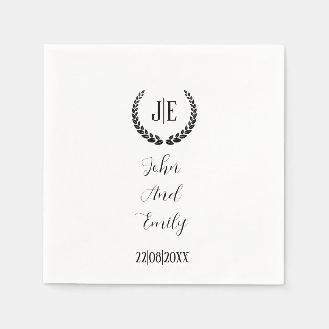 Minimalistische monogramm-Hochzeit in Schwarz-Weiß Serviette (Vorderseite)