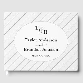 Minimalistische Monogramm-Hochzeit mit Graustreife Gästebuch