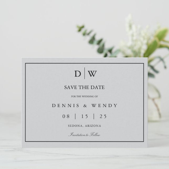 Minimalistische Monogramm-Hochzeit Save The Date (Stehend Vorderseite)