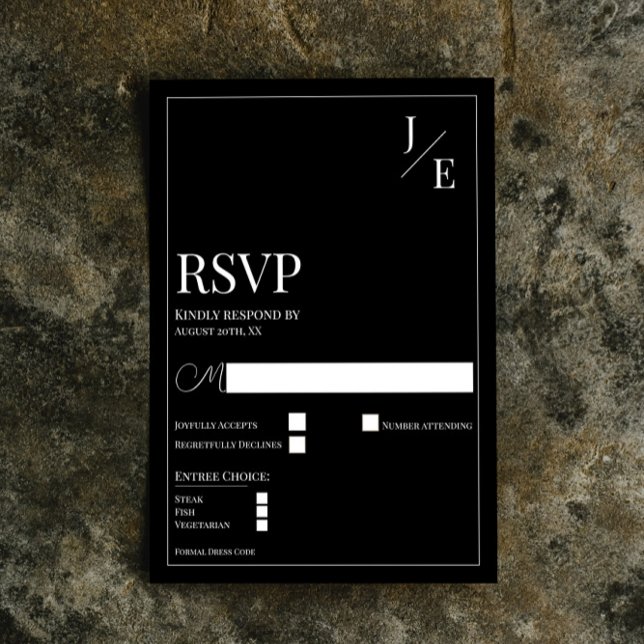Minimalistische Monogramm-Hochzeit | Schwarz RSVP Karte (Black Minimalist Monogram Wedding RSVP Card)