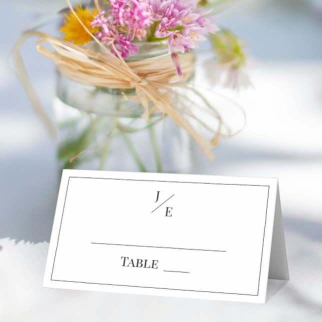 Minimalistische Monogramm-Hochzeit | Weiß Platzkarte (Minimalist Monogram Wedding Place card | White)