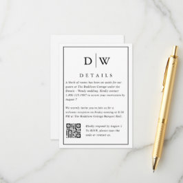 Minimalistische Monogramm-Hochzeits-QR-Code-Beilag Begleitkarte