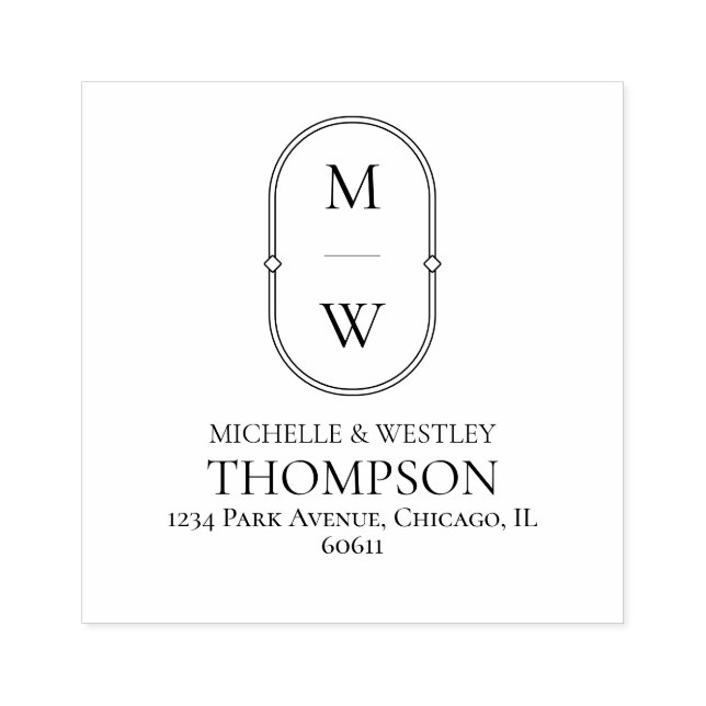 Minimalistische Monogramm-Hochzeitstil-Rücksendead Gummistempel (Prägung)