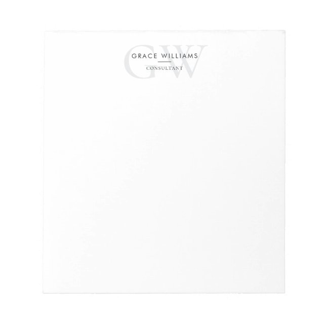 Minimalistische Monogramm-Initialen Beruflich Notizblock (Vorderseite)
