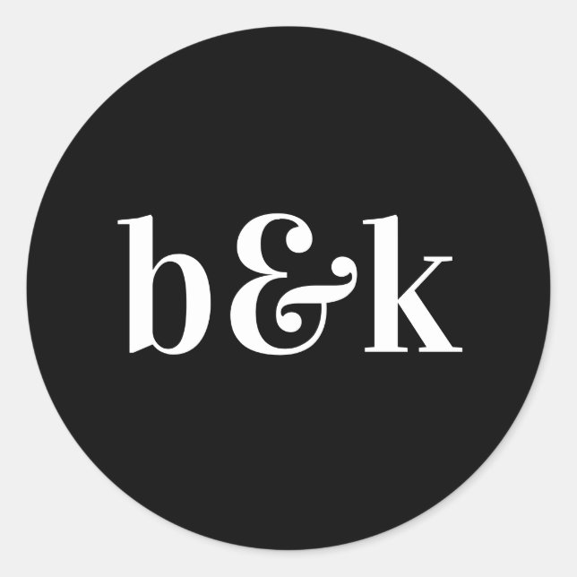 Minimalistische Monogramm-Initialen Schwarz-weiße  Runder Aufkleber (Vorderseite)