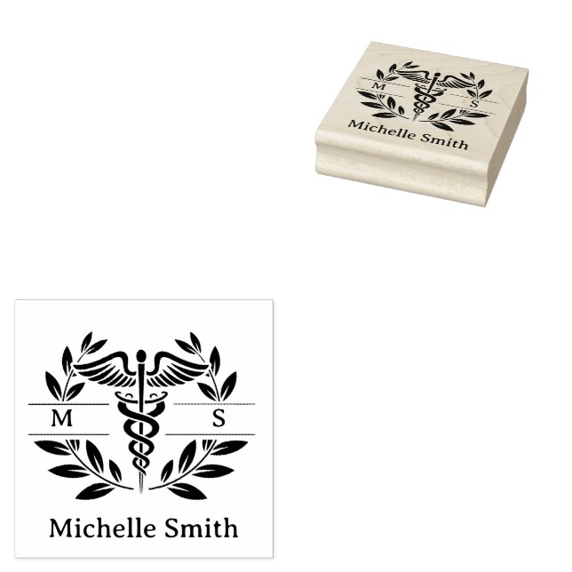 Minimalistische Monogramm Medizinische Symbolarztk Gummistempel (Stempel)