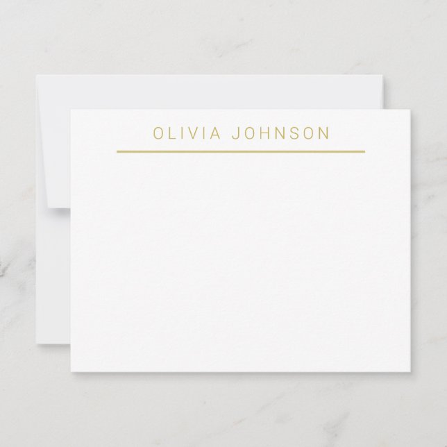 Minimalistische Monogramm Name White Flat Note Car Mitteilungskarte (Vorderseite)