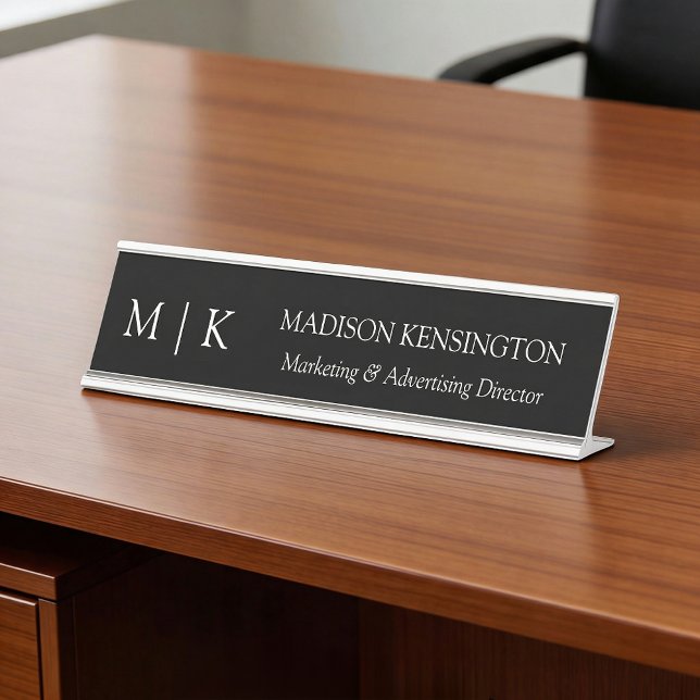 Minimalistische Monogramm oder Hinzufügen von Logo Schreibtischnamensplakette (Customize to change text color or background color.)