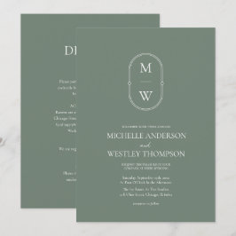 Minimalistische Monogramm-Sage Green All in One We Einladung
