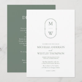 Minimalistische Monogramm-Sage Green All in One We Einladung