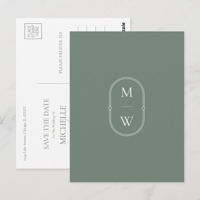 Minimalistische Monogramm-Sättigung Save the Date  Postkarte (Vorne/Hinten)