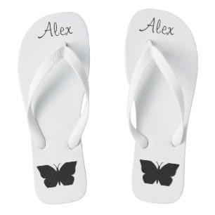 Minimalistische Monogramm-Schmetterlinge schwarz-w Flip Flops