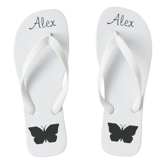 Minimalistische Monogramm-Schmetterlinge schwarz-w Flip Flops (Fußbett)