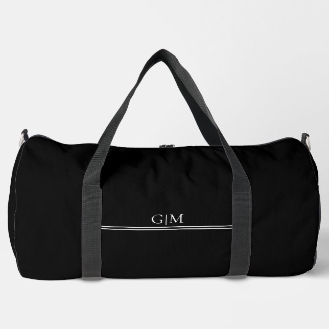 Minimalistische Monogramm Schwarz/Weiß Groß Duffle Bag (Vorderseite)