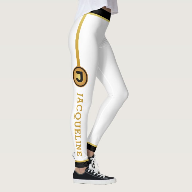 Minimalistische Monogramm Schwarze Imitate Gold un Leggings (Rechts)