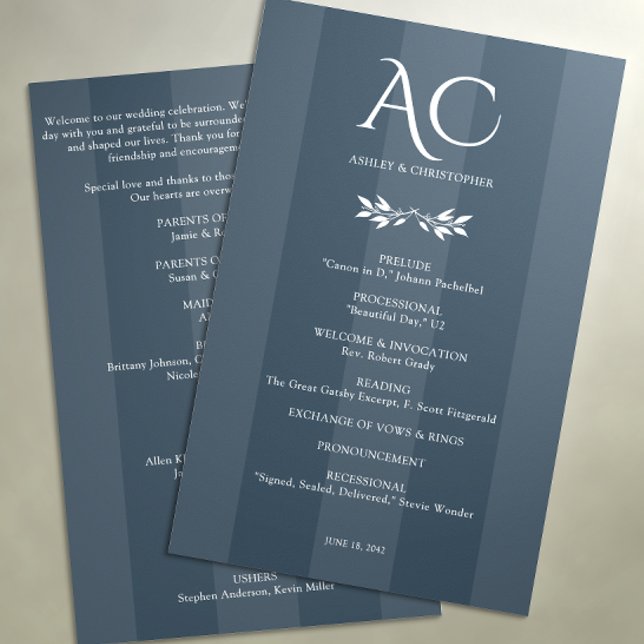 Minimalistische Monogramm Striped Indigoblauen Hoc Programm (Von Creator hochgeladen)