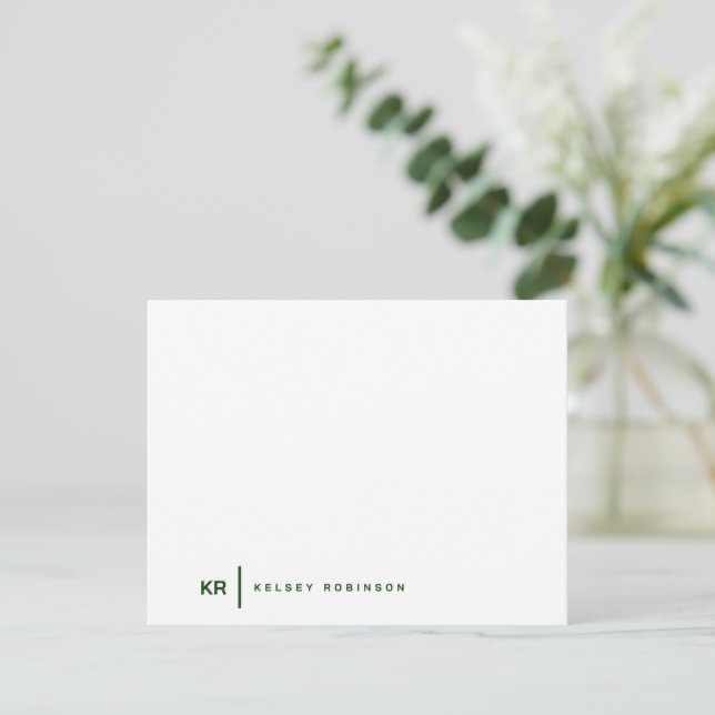 Minimalistische Monogramm Typografie Grünflach Mitteilungskarte (Stehend Vorderseite)