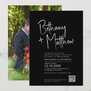 Minimalistische Monokalligraphie-Skript Hochzeit Q Einladung