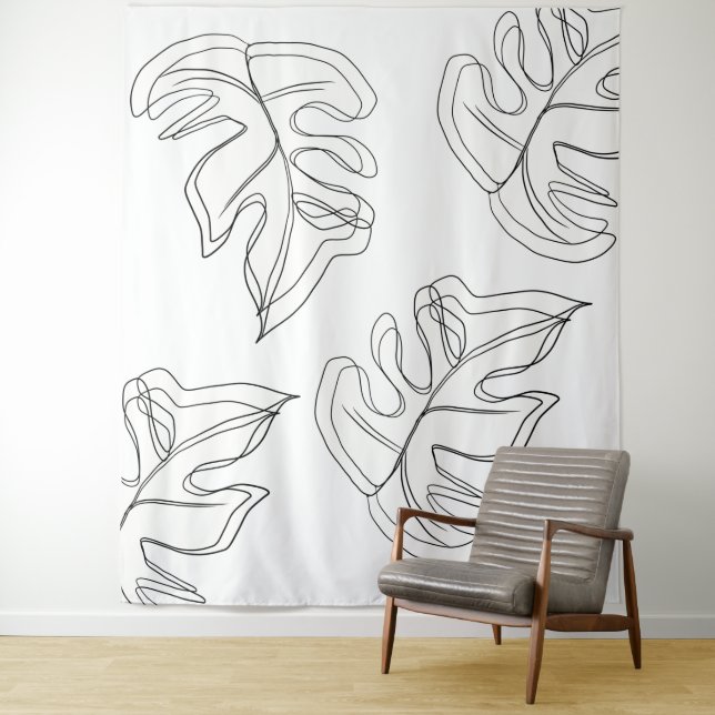Minimalistische Monstera Handgezeichnete Geste Sch Wandteppich (Beispiel)