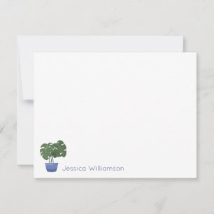 Minimalistische Monstera-Pflanze Blau personalisie Mitteilungskarte