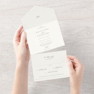 Minimalistische Moosgrüne Hochzeit All In One Einladung