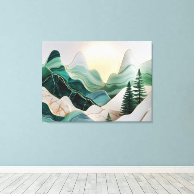 Minimalistische Mosaiklandschaft mit Bäumen Leinwanddruck (Insitu (Holzboden))