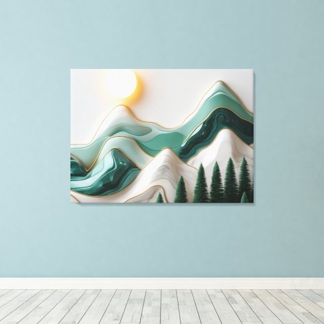 Minimalistische Mosaiklandschaft mit Bäumen Leinwanddruck (Insitu (Holzboden))
