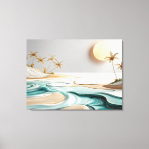 Minimalistische Mosaikstrandlandschaft mit Palmen Leinwanddruck