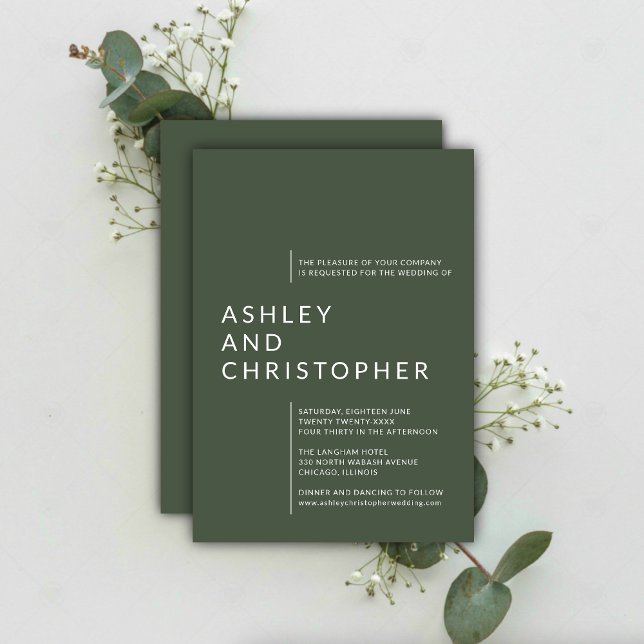 Minimalistische Moss Green Abgeschieden Names Hoch Einladung (Von Creator hochgeladen)