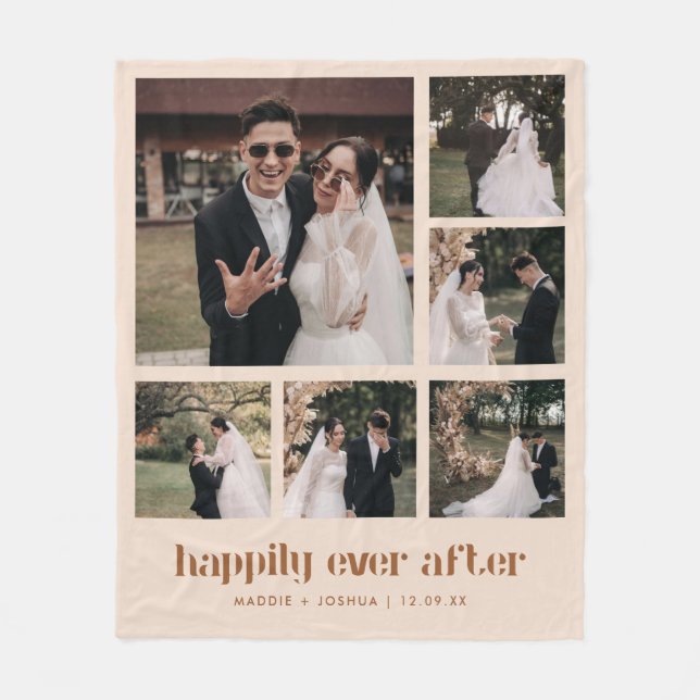 Minimalistische Multi-Wedding Foto Collage Fleecedecke (Vorderseite)