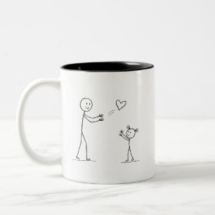 Minimalistische Mutter-Tochter-Stickfigur-Kunst Zweifarbige Tasse