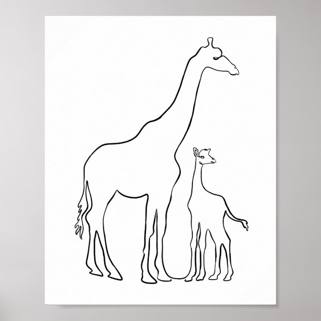 Minimalistische Mütter und Baby Giraffe Kinderzimm Poster (Vorne)