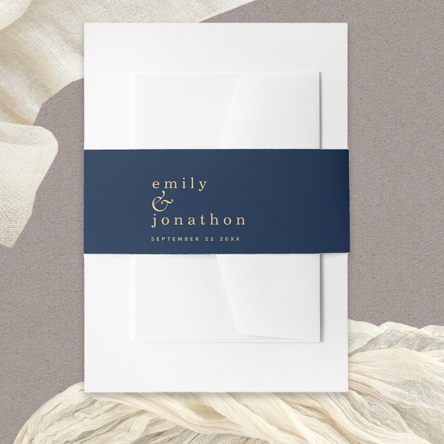 Minimalistische Namen Datum Navy-Gold-Hochzeit Einladungsbanderole (Von Creator hochgeladen)