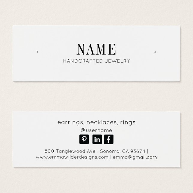 Minimalistische Namensschild-Karte für Schmuck-Ohr (Vorne & Hinten)