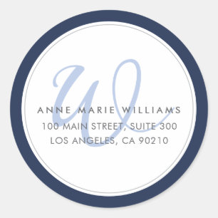 Minimalistische Navy-Blau-Monogramm-Rücksendeadres Runder Aufkleber