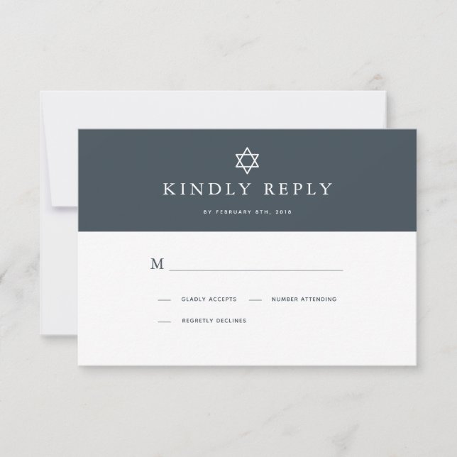 Minimalistische Navy Blue & Gold Bar Mitzvah RSVP Karte (Vorderseite)