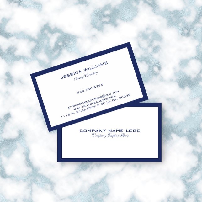 Minimalistische navy-Blue-Grenze auf Weiß Visitenkarte (Von Creator hochgeladen)