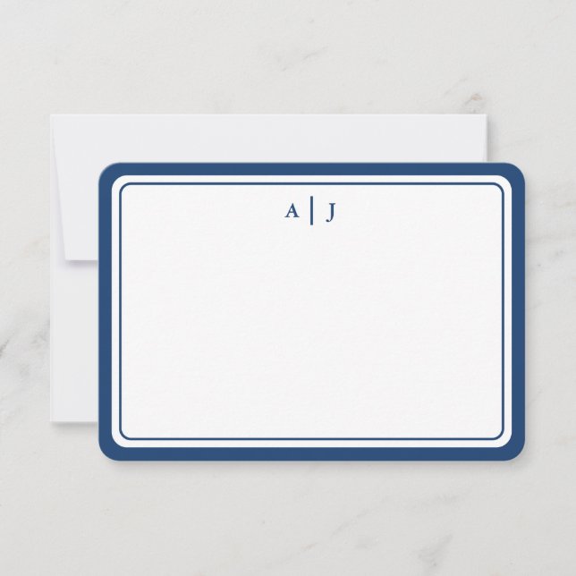 Minimalistische Navy Blue Monogram Round Border Mitteilungskarte (Vorderseite)