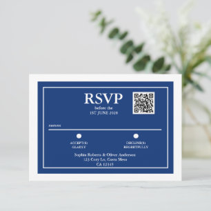 Minimalistische Navy Blue QR Code Wedding RSVP Car Karte