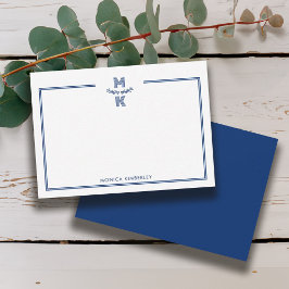 Minimalistische Navy Blue Two Border Monogram Note Mitteilungskarte
