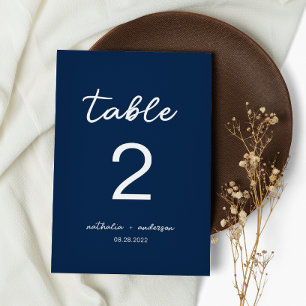Minimalistische Navy-Script-Hochzeit Tischnummer