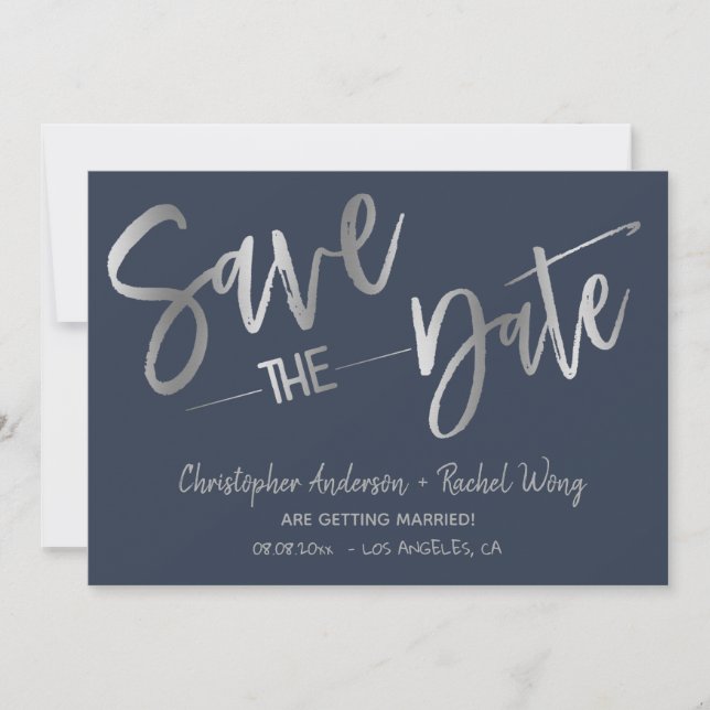 Minimalistische Navy-Silver-Folie Save the Date Einladung (Vorderseite)