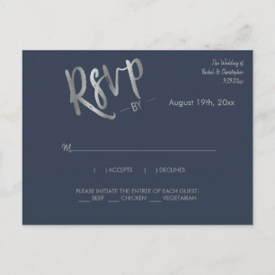 Minimalistische Navy-Silver-Kalligraphie-Response- Postkarte