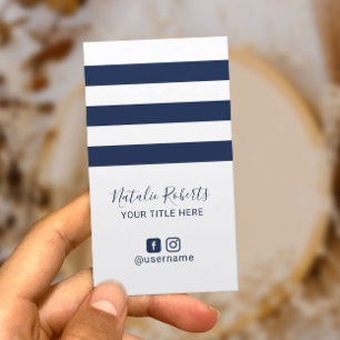 Minimalistische Navy Stripes Social Media Nautic Telefonnummerkarte